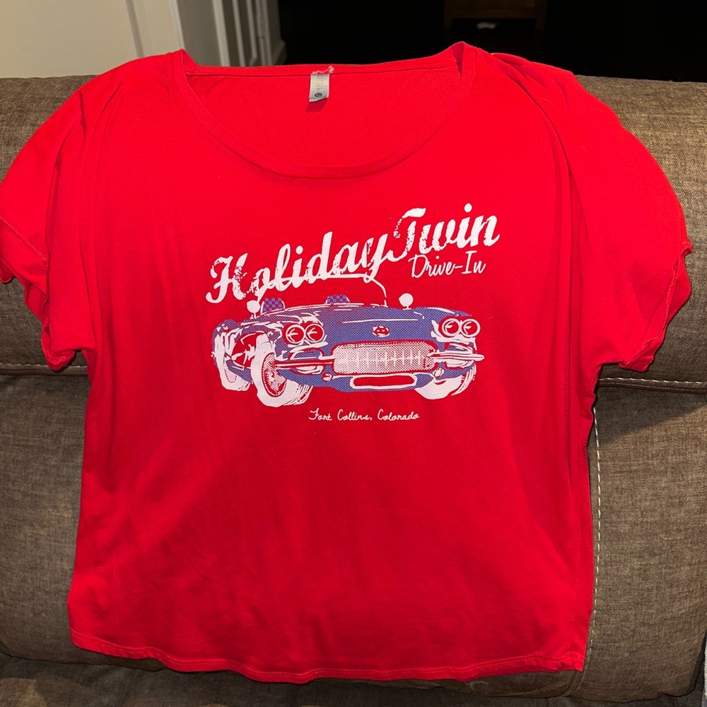 Women’s Holiday Twin Drive-In Movie Theatre Short Sleeve Shirt - Size XL